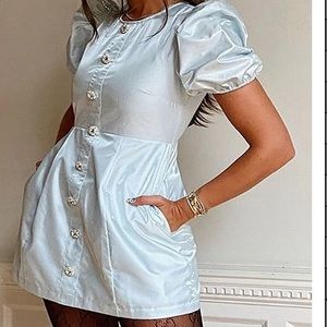 DANIELLE BERNSTEIN WOMEN'S DRESS BLUE RHINESTONE-BUTTON SHEATH